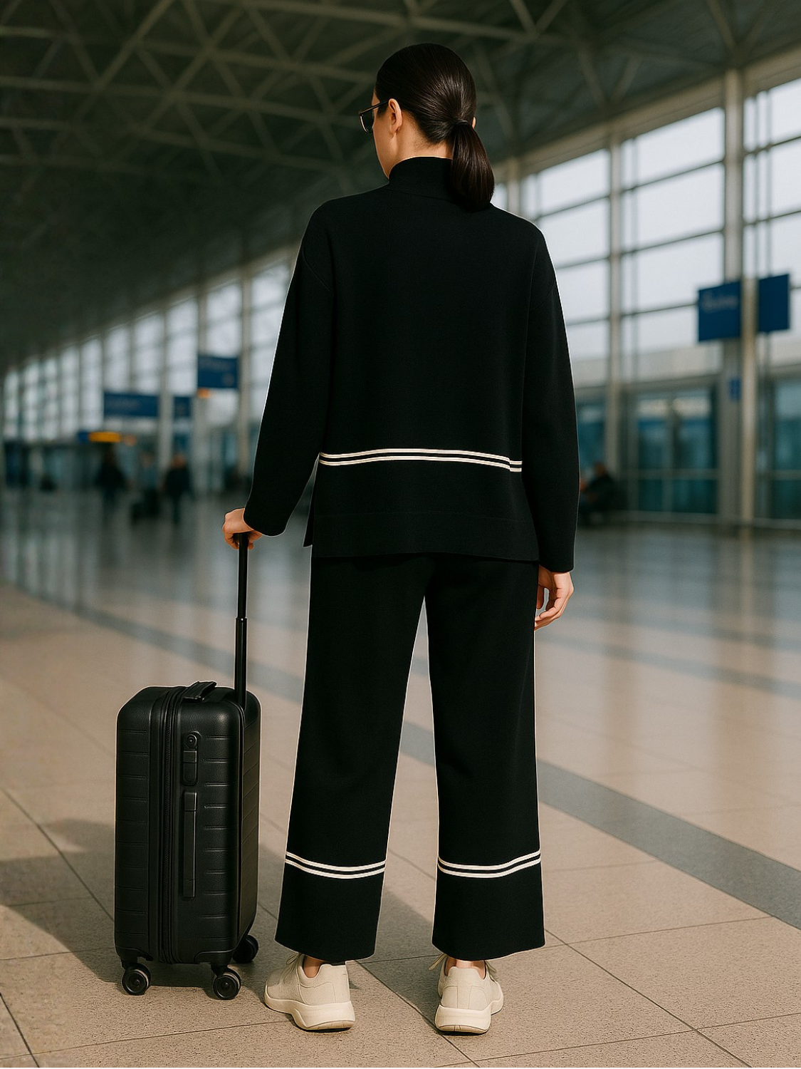 Conjunto Feminino Tricô Kim – Suéter Mullet Gola Alta + Calça Conforto Premium