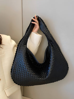 Bolsa Feminina de Ombro Meia Lua em Couro PU Trançado - Antonieta