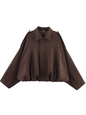 Jaqueta Bomber Oversized em Camurça com Recortes – Ione