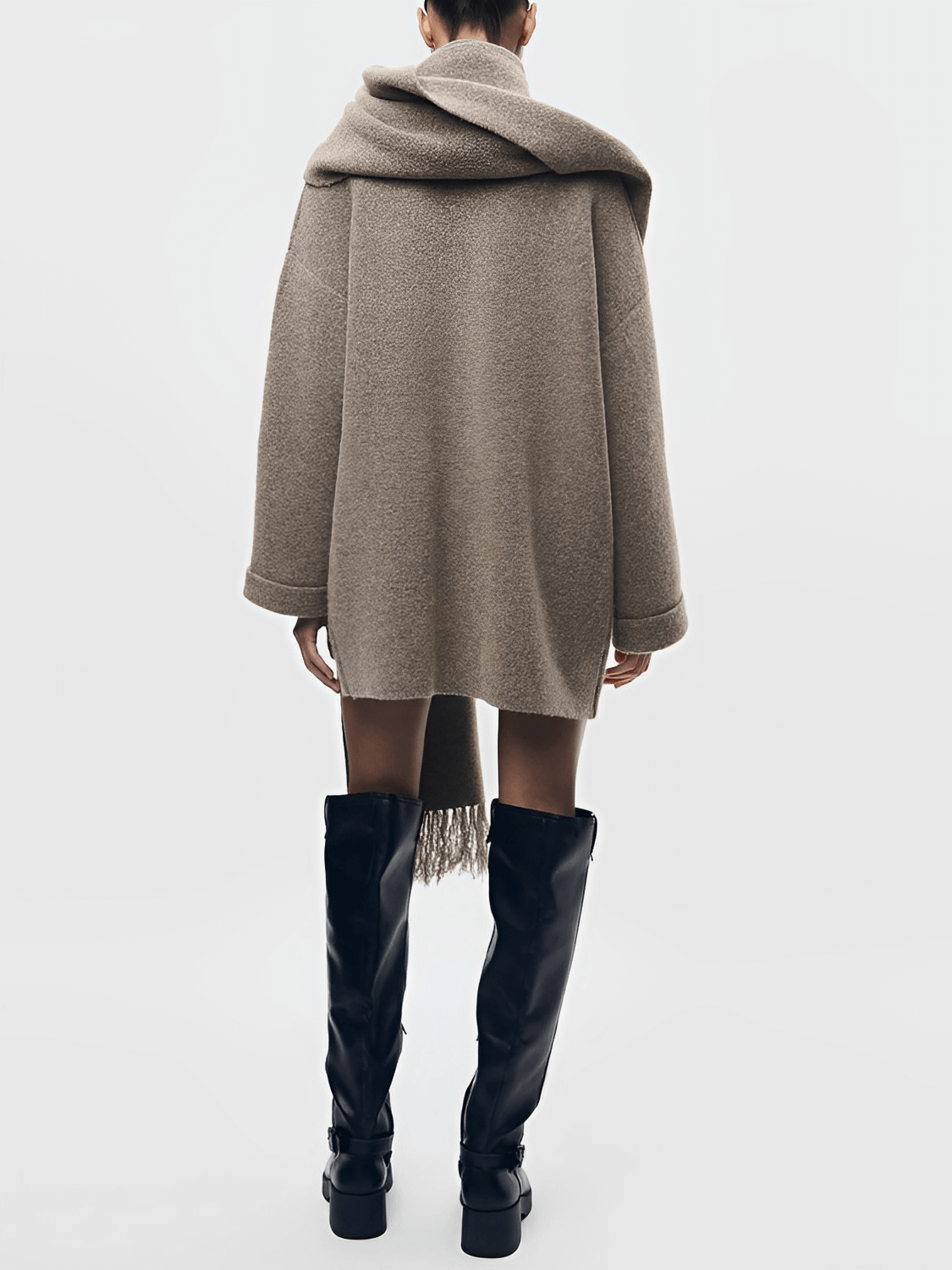 Casaco Oversized em Lã Batida com Cachecol Removível - Marjorie