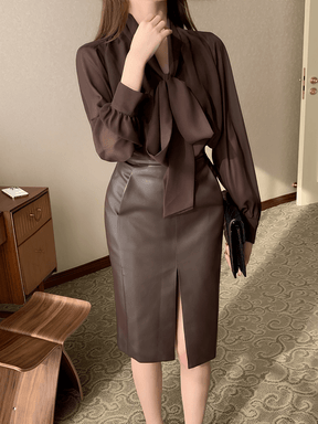 Camisa em Chiffon com Gola Laço e Punhos com Botão – Evangeline