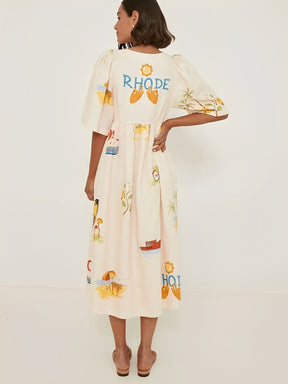 Vestido Midi com Estampa Floral Decote V  e Manga Bufante - Nathalia