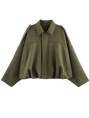 Jaqueta Bomber Oversized em Camurça com Recortes – Ione