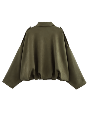 Jaqueta Bomber Oversized em Camurça com Recortes – Ione