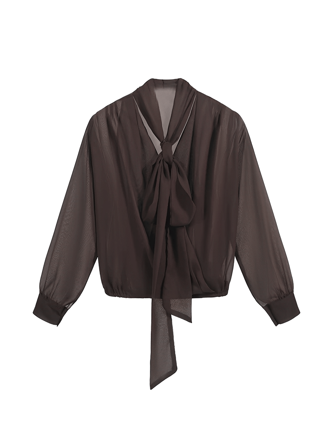 Camisa em Chiffon com Gola Laço e Punhos com Botão – Evangeline