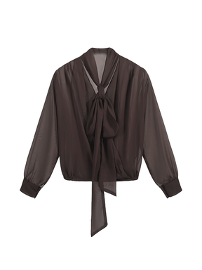 Camisa em Chiffon com Gola Laço e Punhos com Botão – Evangeline