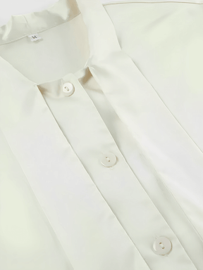 Camisa Feminina Acetinada com Gola Laço e Manga Longa Flare – Betania