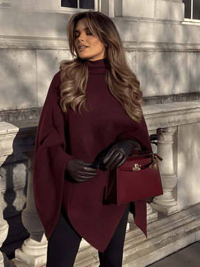 Casaco Poncho Assimétrico de Gola Alta Estruturado - Lenir