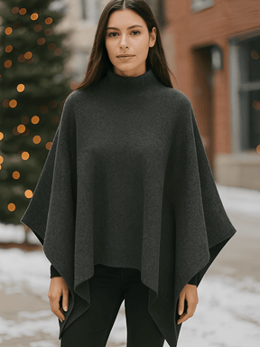 Casaco Poncho Assimétrico de Gola Alta Estruturado - Lenir