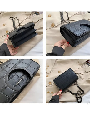 Bolsa Transversal em Couro PU com Correntes e Fecho Magnético - Anne