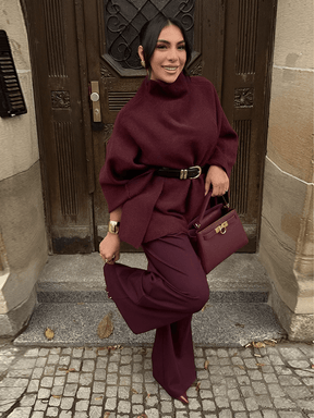 Casaco Poncho Assimétrico de Gola Alta Estruturado - Lenir