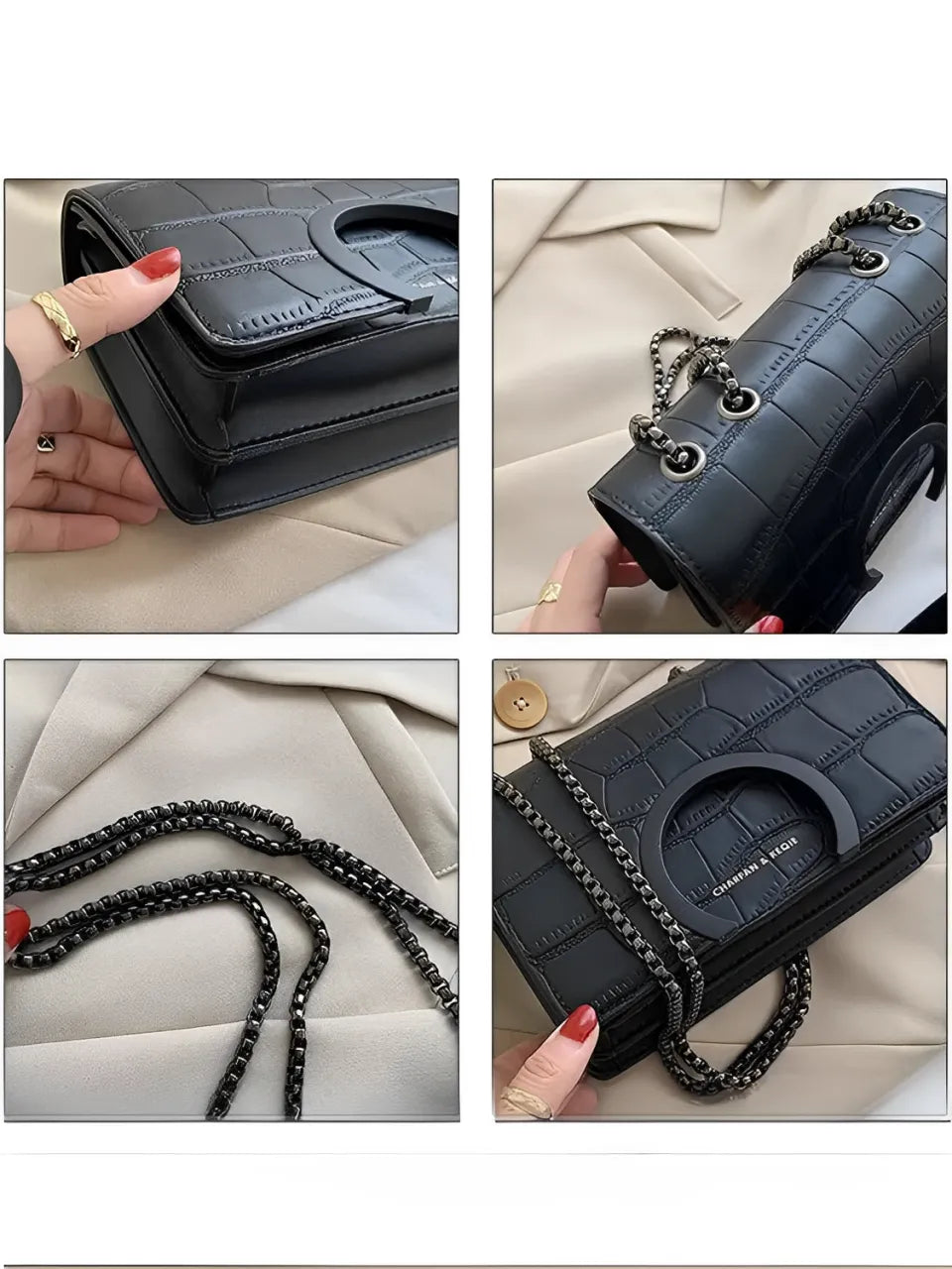 Bolsa Transversal em Couro PU com Correntes e Fecho Magnético - Anne