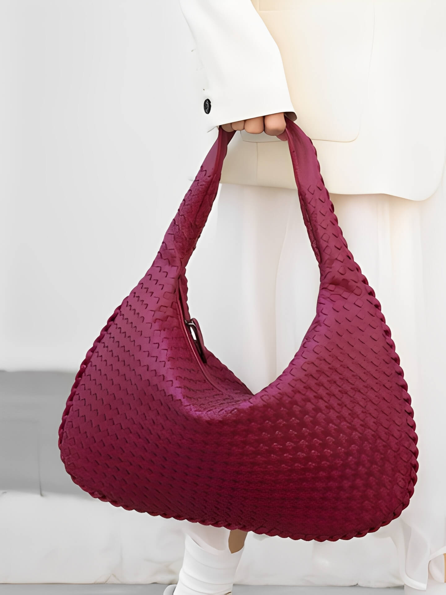 Bolsa Feminina de Ombro Meia Lua em Couro PU Trançado - Antonieta