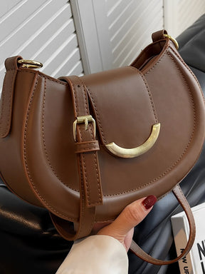 Bolsa Feminina De Ombro Meia Lua em Couro PU com Alça Ajustável - Patricia