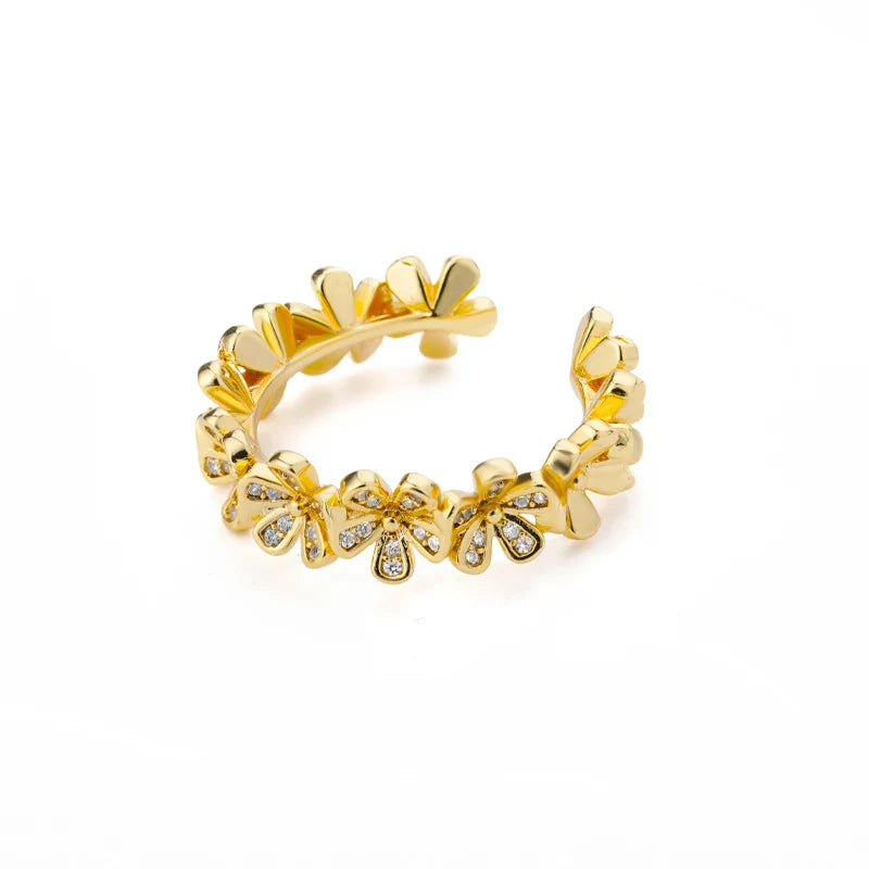 Anel Ajustável Flores com Zircônia