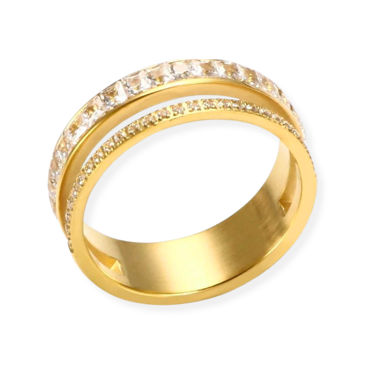 Anel Verona Dupla Camada Cravejado Banhado Em Ouro 18k