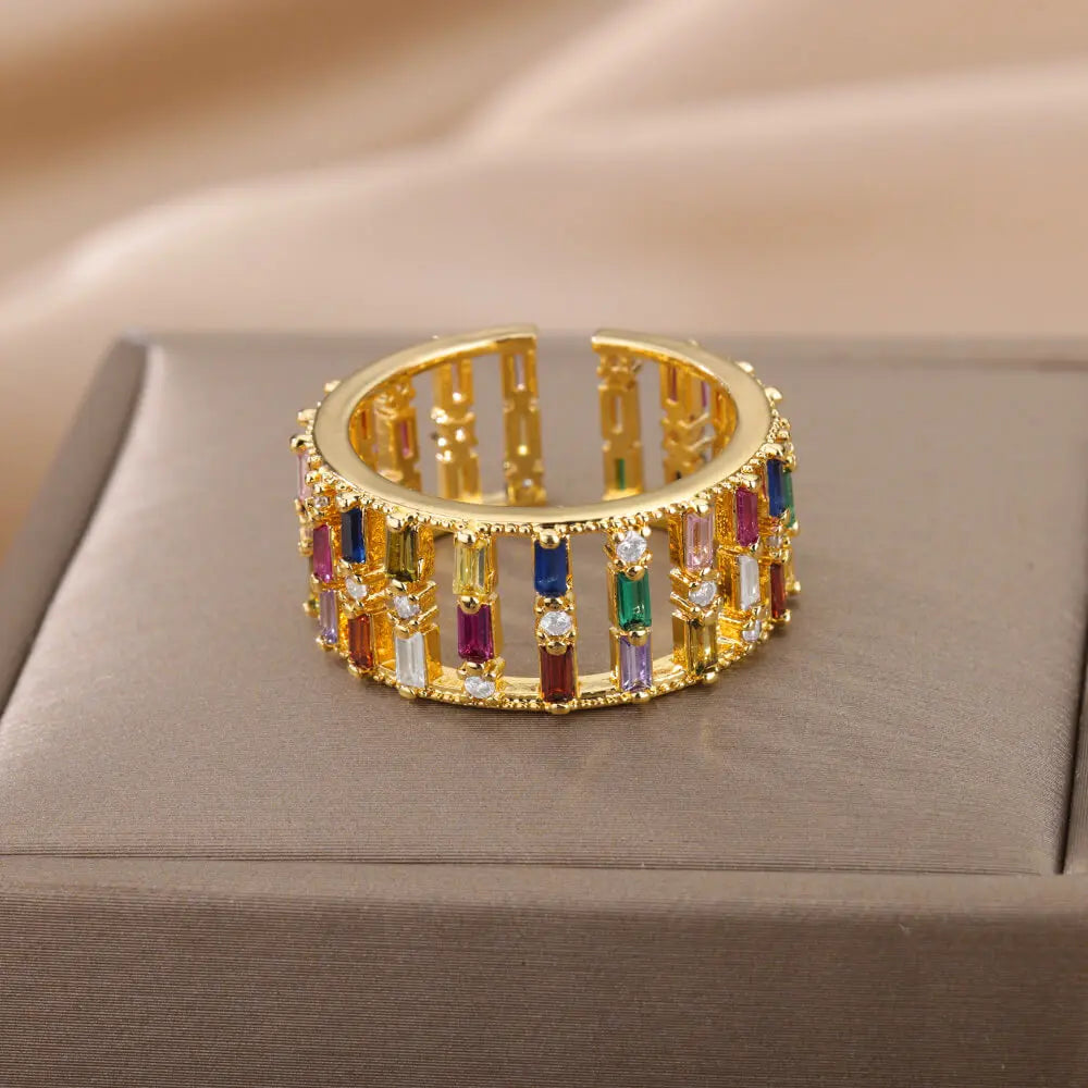 Anel Ajustável com Zircônia Coloridas