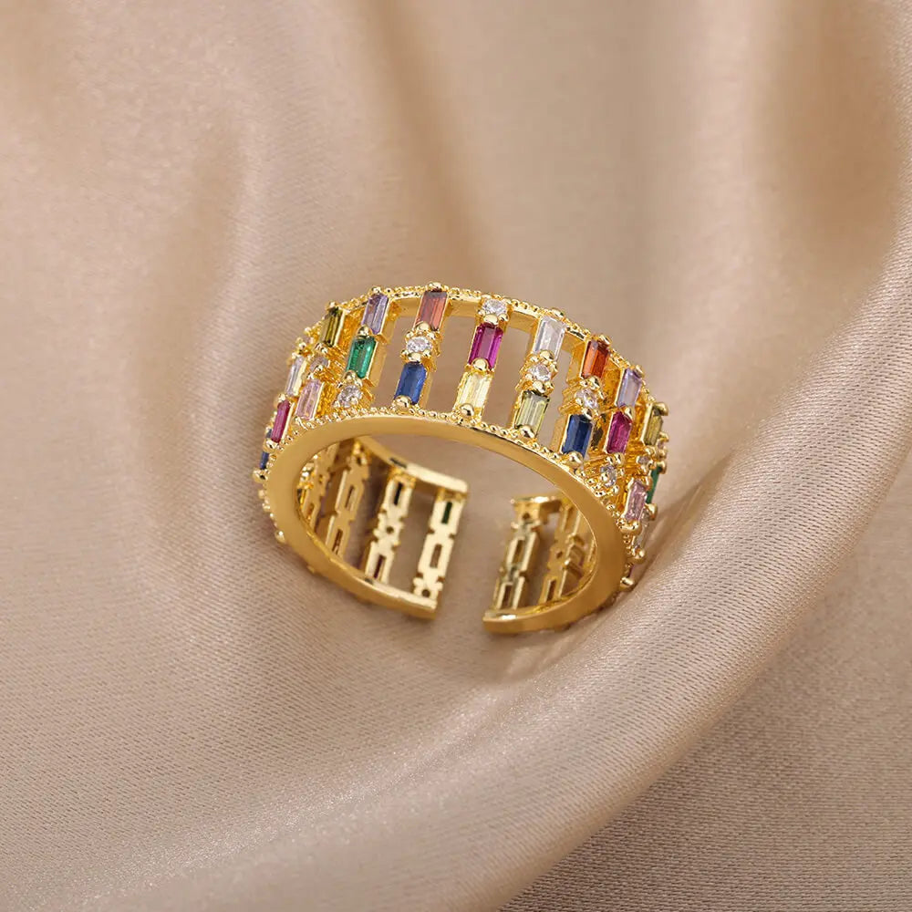 Anel Ajustável com Zircônia Coloridas